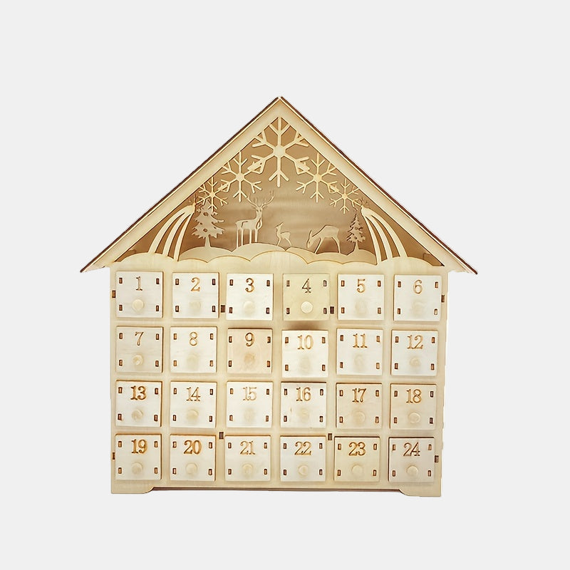 Wooden Advent Calendar with LED Light – Charming Holiday Countdown Decor 1