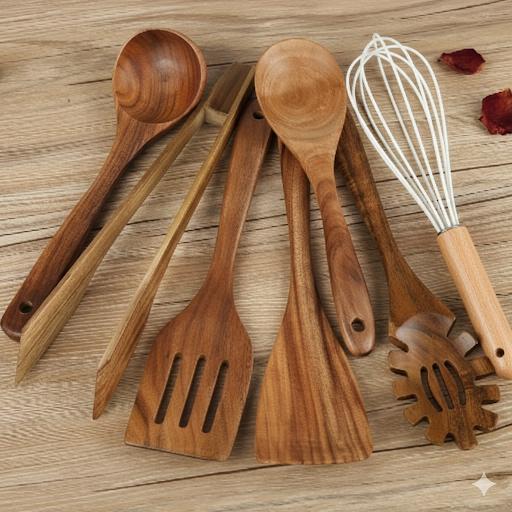 Wooden Kitchen Utensil Set – 7-Piece Eco-Friendly Cooking Tools for Home 0
